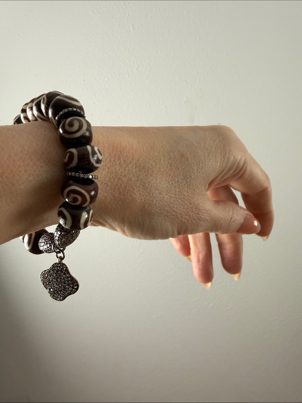 Black Diamond & African Beads Brown Swirl Beaded Charm Bracelet